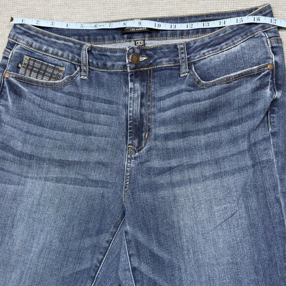 Judy Blue Womens Blue Jeans Raw Plaid Cuffs Lightly Distressed Slim Fit 13/31 - Picture 10 of 16